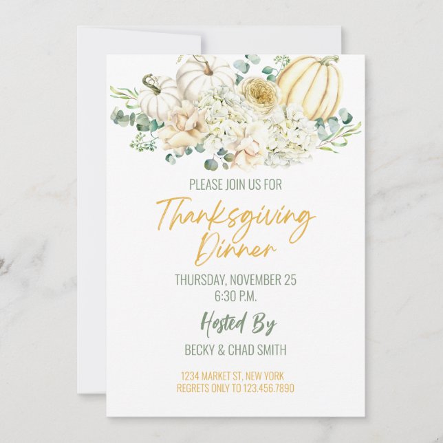 Floral Thanksgiving Diner Invitation Citrouilles (Devant)