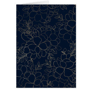 Floral tiré par la main d'or élégant de bleu