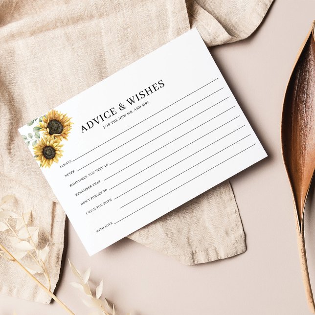 Floral Tournesol Vert Couples Conseil Mariage (Sunflower Eucalyptus Wedding Advice and Wishes Card for Bride and Groom)