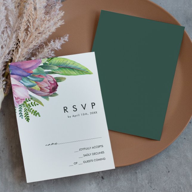 Floral tropical coloré | Carte RSVP verte (Créateur téléchargé)