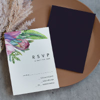 Floral tropical coloré | Carte RSVP violette foncé