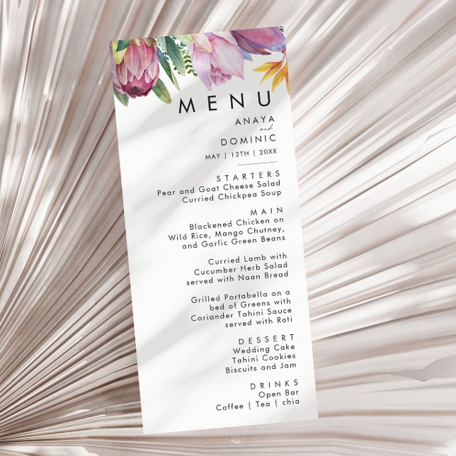 Floral tropical coloré | Menu Dîner Mariage (Créateur téléchargé)