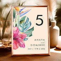 Floral tropical coloré | Numéro de table de pêche