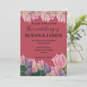 Floral tulipes rose mariage invitation magenta
