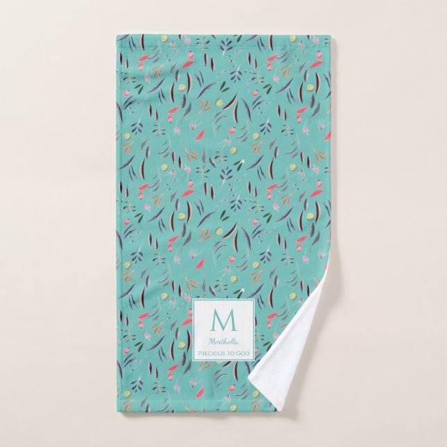 Floral Turquoise clair PRÉCIEUX À DIEU Monogramme (Serviette à main)