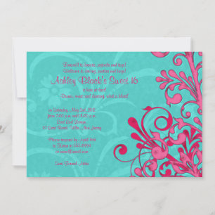 Floral Turquoise et rose sucré 16 Invitation d'ann