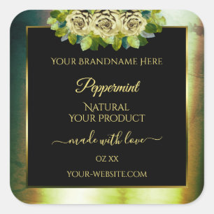 Floral Turquoise marbre vert noir Étiquette de pro