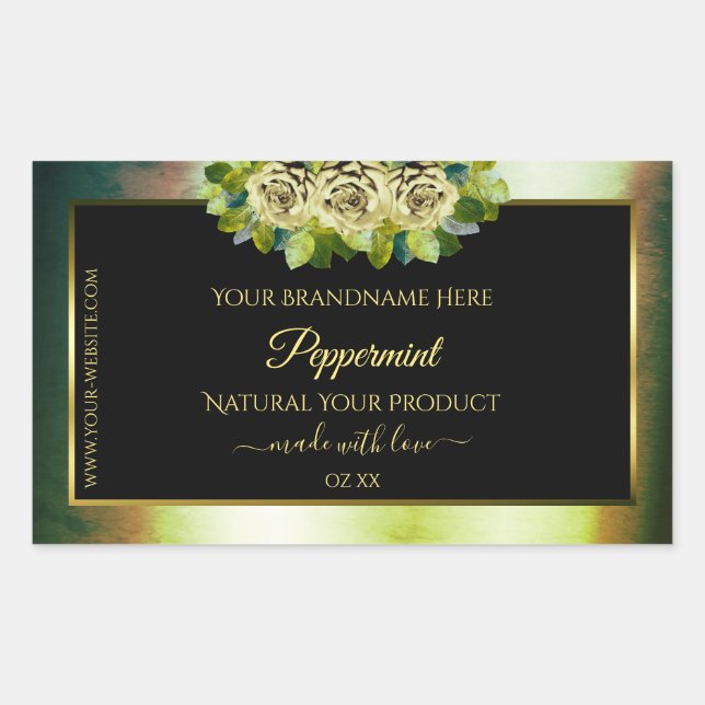 Floral Turquoise marbre vert noir Étiquette de pro (Devant)