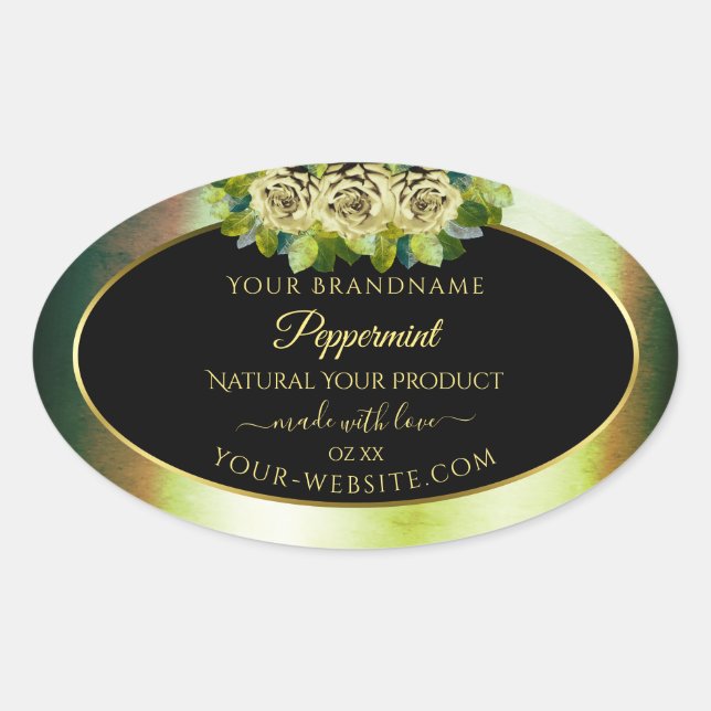 Floral Turquoise marbre vert noir Étiquette de pro (Devant)