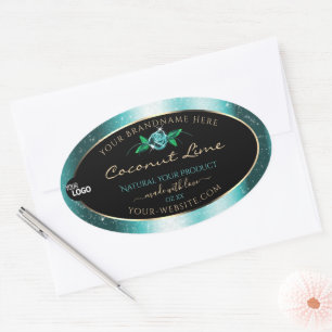 Floral Turquoise Noir Étiquettes de Parties scinti