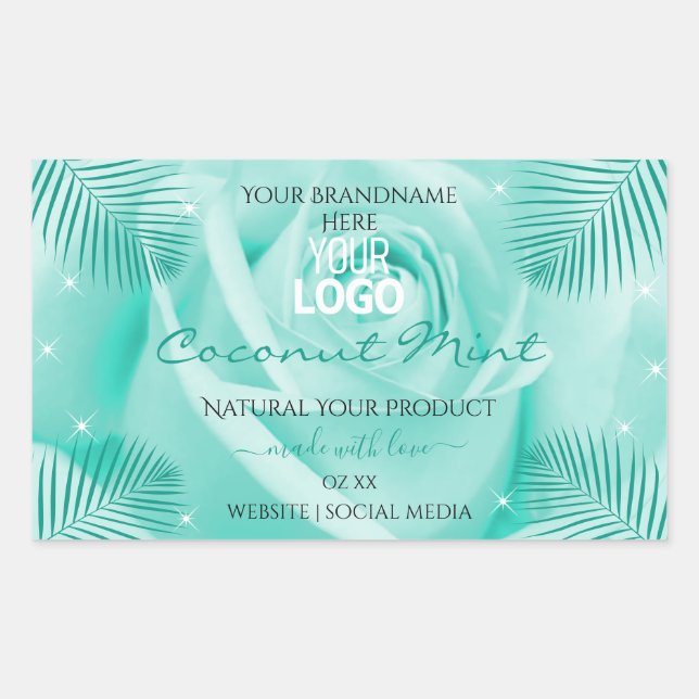 Floral Turquoise Produit Étiquette Rose Palm Feuil (Devant)