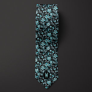 Floral turquoise sur Cravate noir