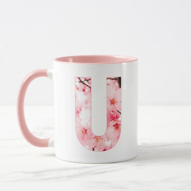 Floral U Initial Mug | Personalized Name & Traits (Gauche)