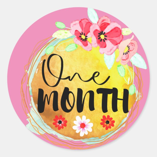 Floral Un mois Vieux bébé Jalon Étiquette (Devant)