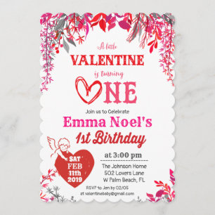 Floral Valentine's Day 1er anniversaire Invitation
