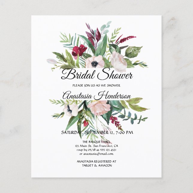 Floral & verdure / BUDGET / Invitation de douche n (Devant)