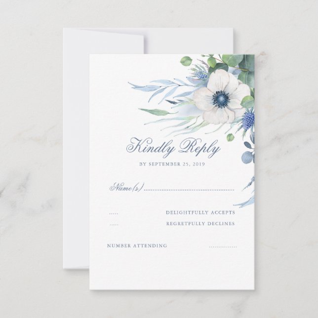 Floral Vert Dusty Blue Wedding RSVP (Devant)