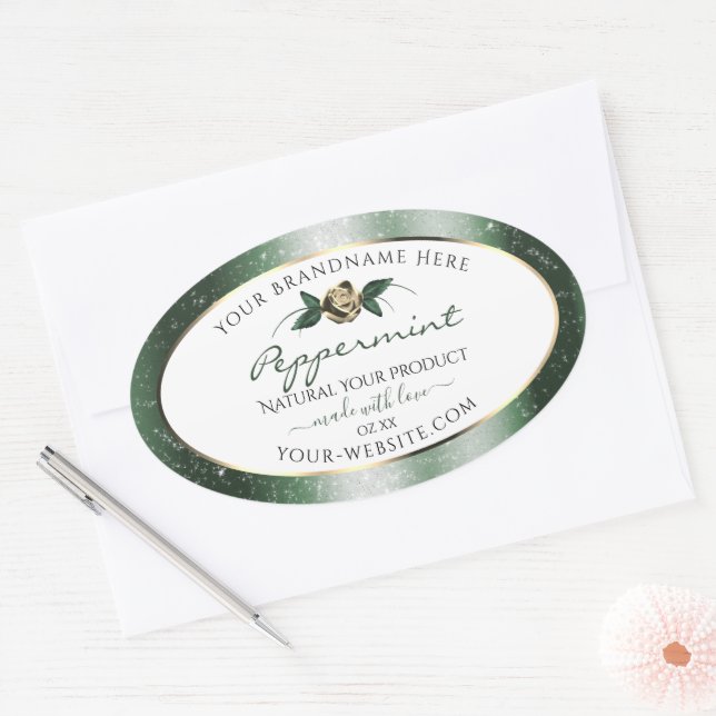Floral Vert et Gold Frame Blanc Étiquettes de prod (Enveloppe)