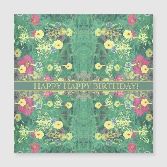 Floral vert "Joyeux anniversaire !" Carte magnétiq (Devant)