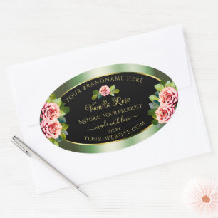 Floral Vert Noir Produit Étiquettes Roses Rose