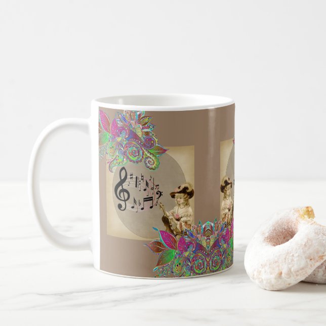 Floral Victorian Woman Notes musicales Mug (Avec donut)
