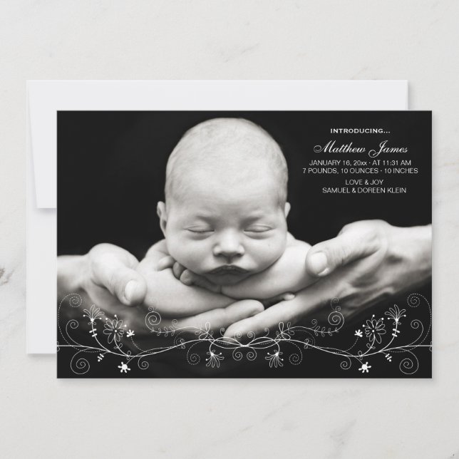 Floral Vine Photo Faire-part de naissance (Devant)