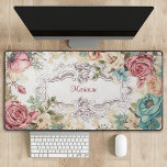 Floral Vintage<br><div class="desc">Design élégant, féminin et féminin, avec un étiquette floral à la française délicate de style Rococo gravé entouré de roses vintages rose, crème et turquoises sur un arrière - plan en coquille d'oeuf avec une texture de papier fausse aquarelle subtile. Inclut un champ de texte modifiable pour votre nom, monogramme...</div>