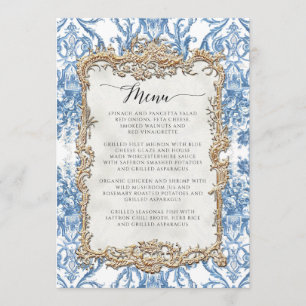 Floral Vintage Baroque Rococo Blue White Gold Menu