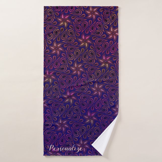Floral violet Motif Fleur Paisley Personnalisé (Serviette de bain)