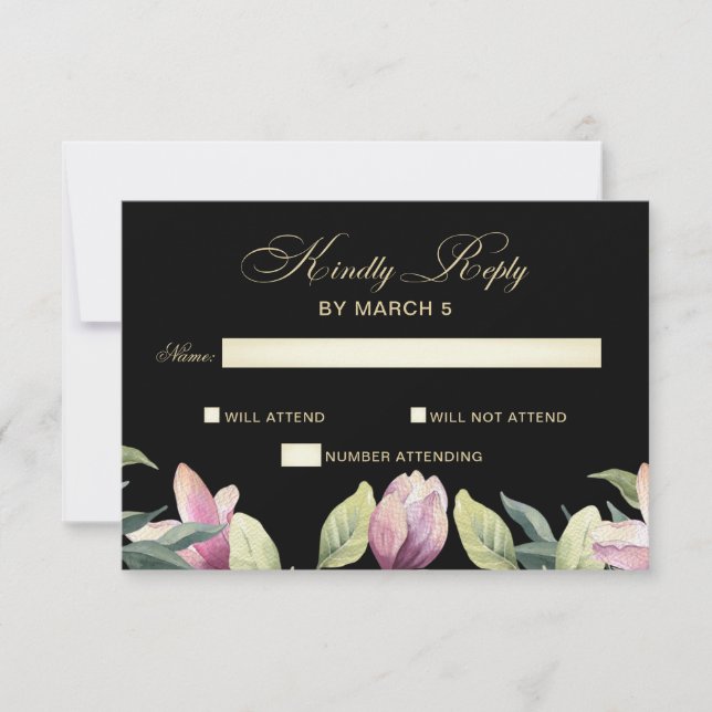 Floral violet noir et or mariage rsvp (Devant)