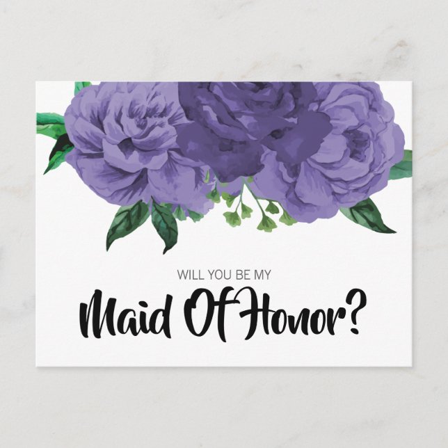 Floral Violet Purple Be My Maid of Honor Carte pos (Devant)