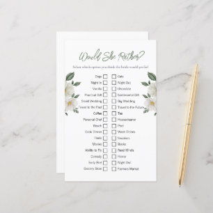 Floral "Voudrait-Elle Plaire" Fête des mariées Jeu
