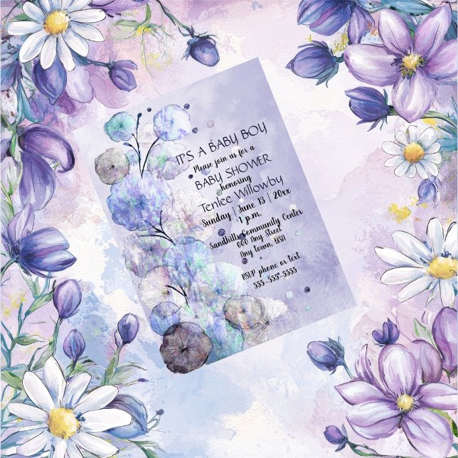 Floral Watercolor Baby Boy Shower Invitation (Créateur téléchargé)