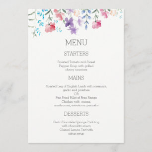 Floral Watercolor Garden Menu Mariage