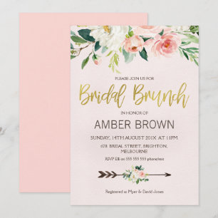 Floral Watercolor Rose Bridal Brunch Invitation