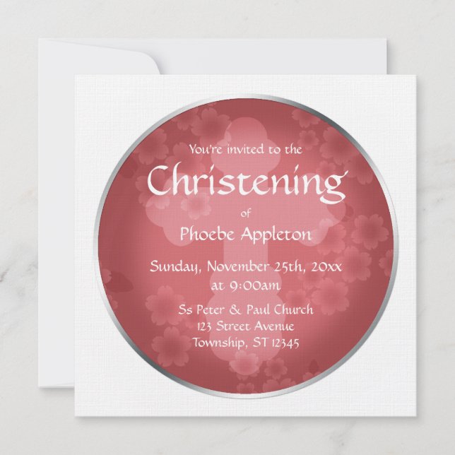 Floral Watermark Shiraz Christening Invitations (Devant)