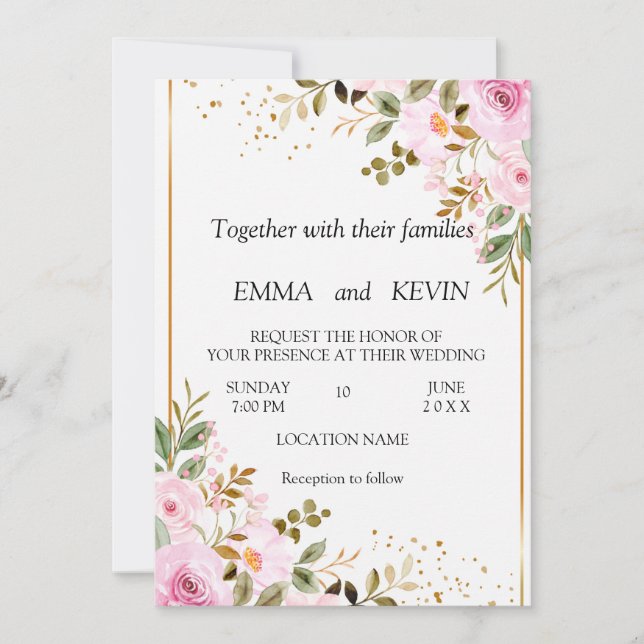 Floral wedding invitation (Devant)