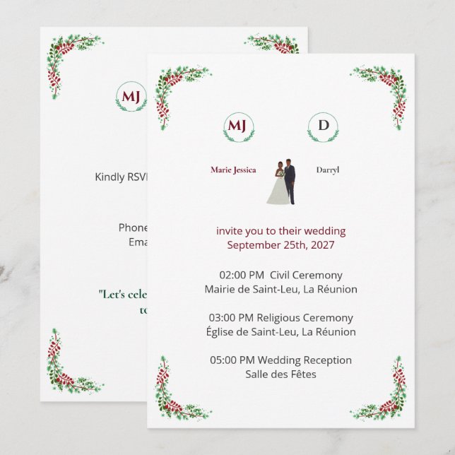 Floral Wedding Invitation (Devant / Derrière)
