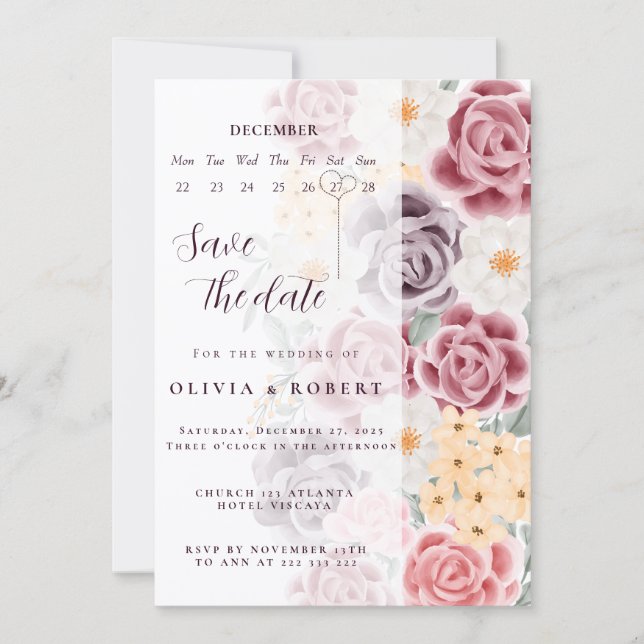 Floral wedding invitation combines romantic elegan (Devant)