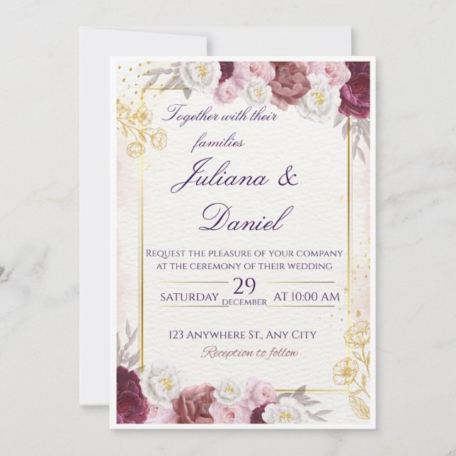 Floral Wedding Invitation – Elegant & Customizable (Devant)