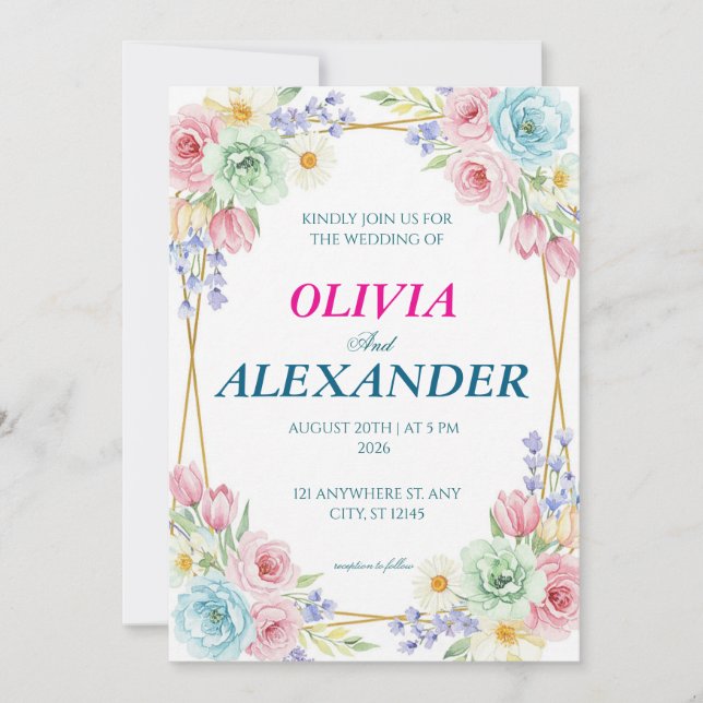 Floral Wedding Invitations Colorful Spring (Devant)
