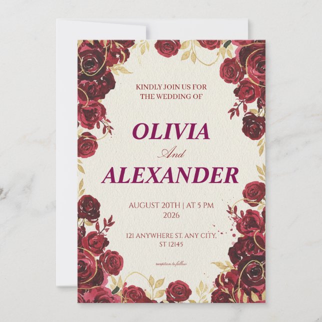 Floral Wedding Invitations Dark Luxury (Devant)