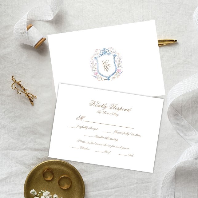 Floral Wedding Monogram Crest RSVP Card (Créateur téléchargé)