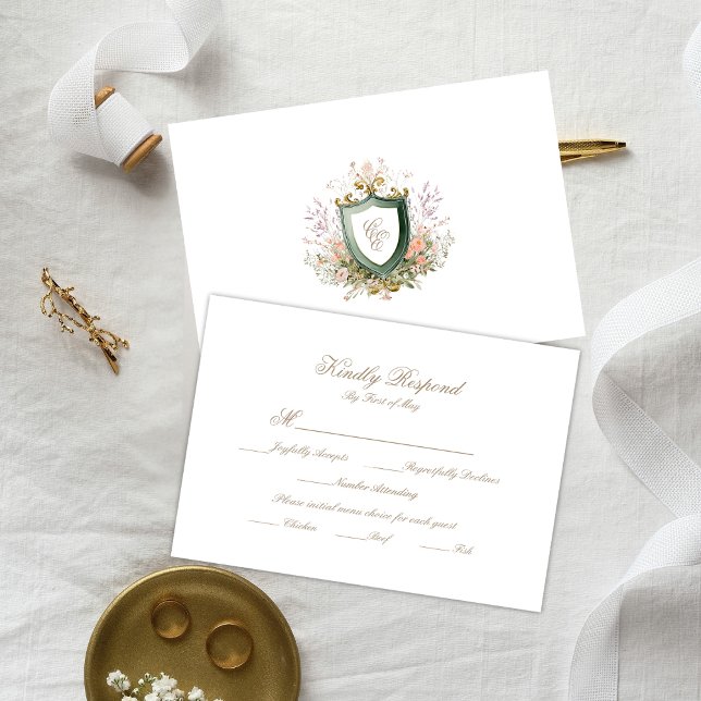 Floral Wedding Monogram Crest RSVP Card (Créateur téléchargé)