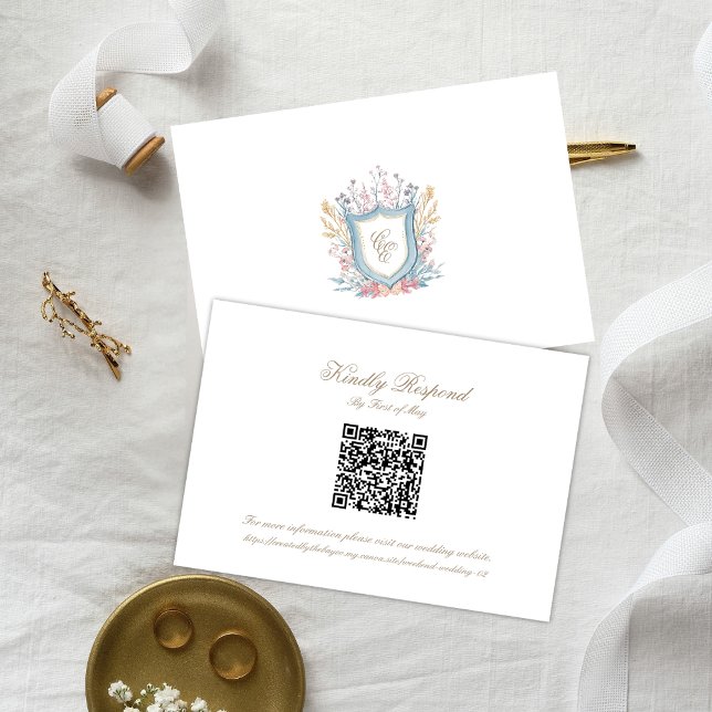 Floral Wedding Monogram Crest RSVP Card (Créateur téléchargé)