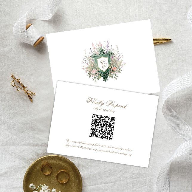 Floral Wedding Monogram Crest RSVP Card (Créateur téléchargé)