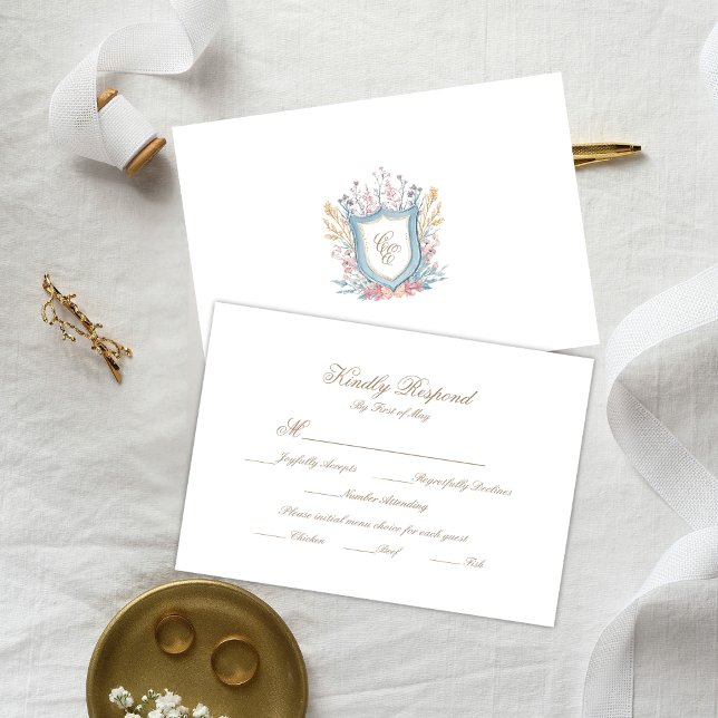 Floral Wedding Monogram Crest RSVP Card (Créateur téléchargé)
