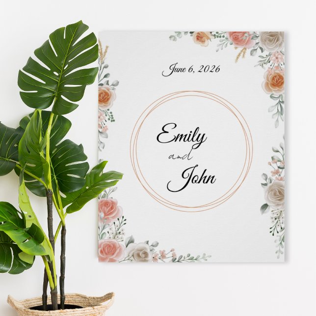 Floral Wedding Poster with Names and Date (Créateur téléchargé)
