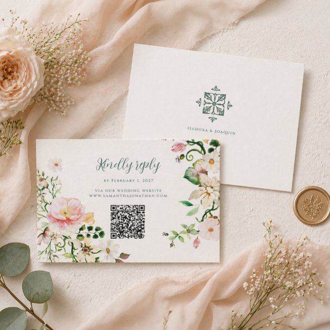 Floral Wedding RSVP Card with QR Code (Créateur téléchargé)