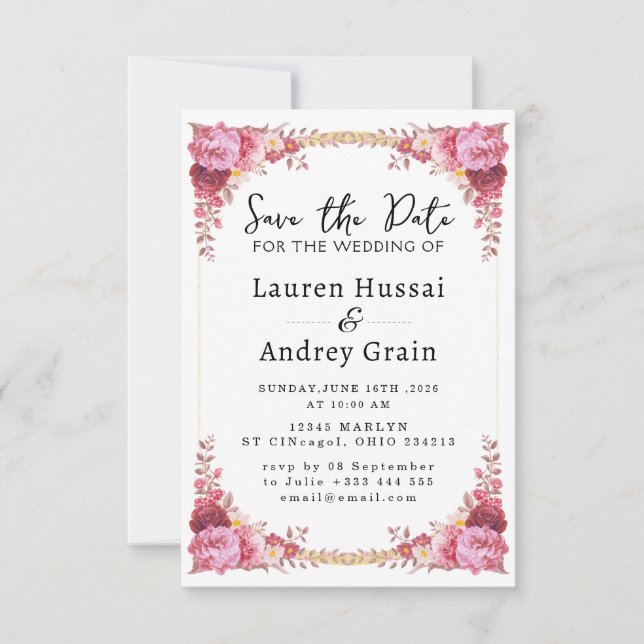 Floral Wedding Save the Date Invitation (Devant)